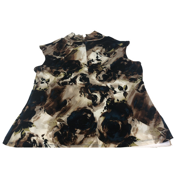 Worthington Women’s Sleeveless Crossover Blouse 1X Stretch Brown Blue Floral Top - Picture 12 of 16